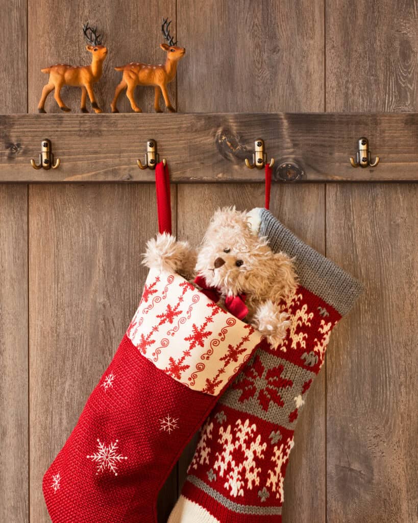 stocking with a teddy bear in it