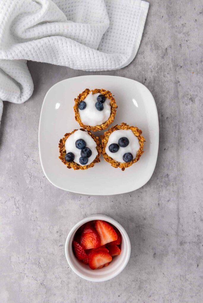 Granola Berry Cups topped with blueberries
