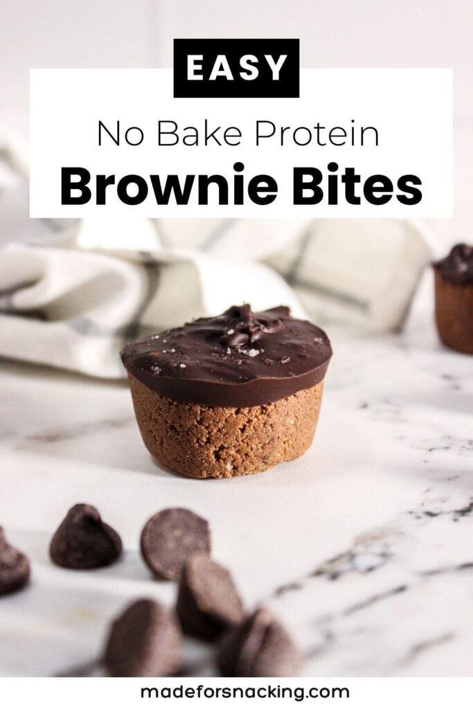No Bake Protein Brownie Bites pin image.