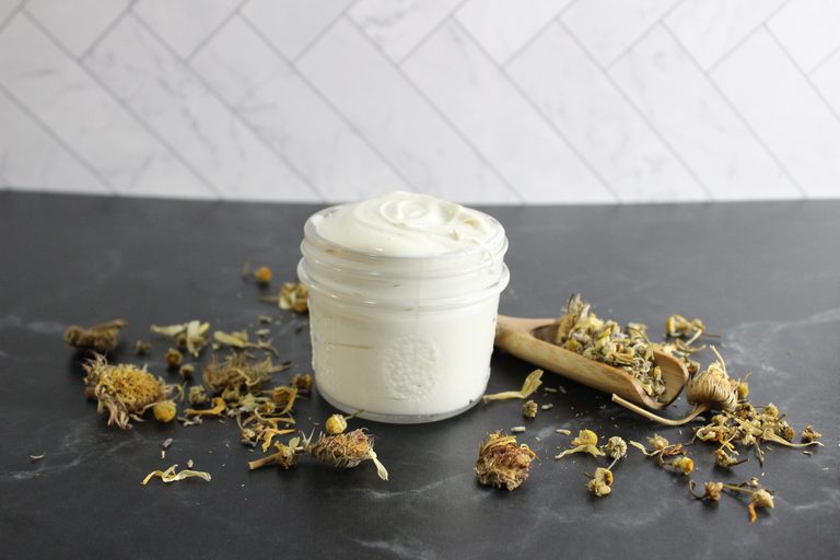 Finished diaper cream with dried herbs
